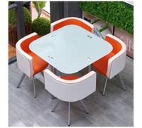 Tables et Chaises Rondes/Carrées en Verre Trempé, Table À Manger De Cuisine Moderne, Table De Loisirs Ronde 5 Pièces avec Cadre en Métal pour Salon et Salle À Manger,30