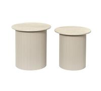 Tables gigogne plateaux aspect pierre naturelle pied central laqué beige - SHANON