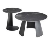 DOMIA - Tables Gigogne Plateaux Céramique Marbré Noir Pieds Métal Noir Mat -