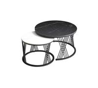 Tables Gigogne Plateaux Céramique Marbrés Noir et Blanc Pieds Métal Noir - LUZ -