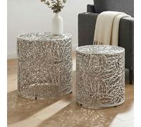 Tables gigognes 2 pcs métal argenté table d'appoint décorative basse alu moderne
