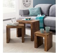 Tables gigognes en bois massif - FineBuy - Ensemble de 3 - Style maison de campagne - Table basse