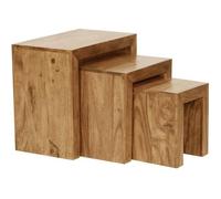Tables gigognes en bois massif - FINEBUY - Ensemble de 3 - Style maison de campagne - Verni