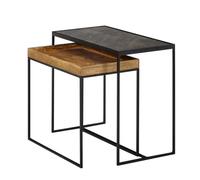 Tables Gigognes - FINEBUY - Lot de 2 - Bois Massif - Pierre - Style Industriel