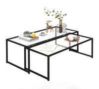 Tables Gigognes Lot De 2 Tables Basses Design Acier Noir Verre Trempé Noir