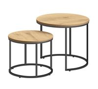 Home Collective Lot de 2 tables basses rondes Loft Design 2 en 1 - Surface résistante aux rayures - Salon - 53 cm et 43 cm de large - Chêne Sonoma avec pieds noirs