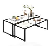 Tables gigognes lot de 2 tables basses rectangulaires design contemporain acier noir verre trempé 4 mm