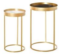 HOMCOM Tables gigognes Lot de 2 Tables Basses Rondes Design Style Art déco Ø 39 et Ø 30 cm métal doré MDF Blanc et Noir