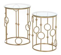 Tables Gigognes Lot De 2 Tables Basses Rondes Design Style Art Déco Ø 41 Et Ø 36 Cm Métal Doré Verre Trem Doré