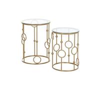 Tables gigognes lot de 2 tables basses rondes design style art déco Ø 41 et Ø 36 cm métal doré verre trempé 5 mm