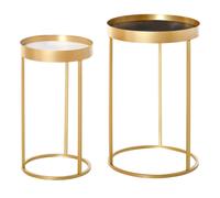 HOMCOM Tables gigognes Lot de 2 Tables Basses Rondes Design Style Art déco Ø 39 et Ø 30 cm métal doré MDF Blanc et Noir