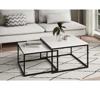 Tables gigognes style loft - Lot de 2 tables basses carrées - Tables de salon - Structure métal noir - Blanc
