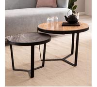 Tables Gigognes - WOHNLING - Lot 2 Ronde - Bois Massif - Marron - Design Contemporain