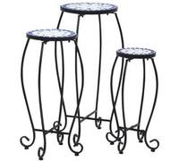 Tables Mosaïque 3 pcs Bleu et Blanc Céramique Table d'Appoint Jardin vidaXL