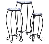 Tables Mosaïque 3 pcs Bleu et Blanc Céramique Table d'Appoint Jardin vidaXL