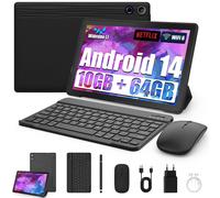 Tablet 10 Inch 8-in-1 Kit Android 14 Tablet PC with Case Keyboard Mouse Pen Headphones Power Plug Cable Octa-Core 10GB RAM 64GB ROM/1TB TF 1280x800 IPS HD Touchscreen 5000mAh Battery Widevine L1