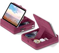 Tablet Cushion with Storage, Folding Tablet Bed, Open Book Stand for Bed, Knees, Desk, iPad Support for iPad Pro 12.9, 10.5, 11, Air, Phones, Books, Purple
