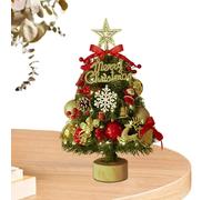 Tabletop Christmas Tree with Lights - Prelit Artificial Trees | Tiny Lighted Christmas Tree with Star Topper, Ornaments, Bells, Pine Cones for Desk Or Shelf, 17.72 inches