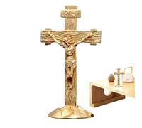Tabletop Jésus-Christ Crucifixion - Sculpture en fer catholique en or antique avec support | Figurine de décoration religieuse religieuse pour, chapelle, espace de prière