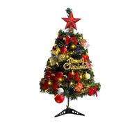 Tabletop Tree - 17 inch Pre Lit Christmas Pine, Mini Decoration Set, Lights Balls Bow Embellishment, Compact Holiday Display, Desk Shelf Accent for Home, Office, Apartment, Festive Moments