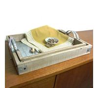 Tablett-Set Avec Zink-Platte Plateau en Bois de Service Petit Déjeuner Déco