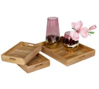 Tablett-Set En Bois de Teck 3tlg Plateau Dekotablett Petit Déjeuner Cuisine