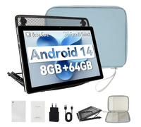 Tablette 10.1 Pouce, 8 Go RAM, 64 Go, avec Sac d'ordinateur et support ventilé, HD 1280x800, 5000mAh, WiFi6 BT5.3, Android 14,