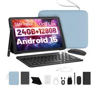 Tablette 10’’ Android 15, 128Go, Écran HD 1280x800, Double caméra, WiFi 6, avec Clavier, Souris, Stylet, Casque, Étui & Sac, Noir