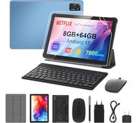 Tablette 10 pouces Android 15 : 2025 Dernière 7000 mAh Octa-Core 8 Go de RAM + 64 Go 1 To TF Tablette PC WiFi 6 2.4G/5G Bluetooth 5.0 1280 x 800 FHD GMS Double caméra avec clavier souris, type C