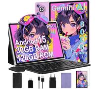 Tablette 10 Pouces Android 15, 30Go RAM,8000mAh,Tablet avec Clavier-Violet | Écran IPS HD, Octa-Core, TF 2To extensible, WiFi 6, Métal, Face ID, Widevine L1, Souris & Étui inclus