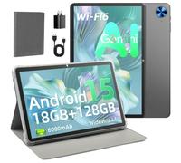 Tablette 10 Pouces Android 15 avec Étui, 18 Go RAM + 128 Go ROM , 6000 mAh | Octa-Core, 1 To Extensible, HD 1280 x 800, Gemini AI, GMS, GPS, Widevine L1, 5 MP + 8 MP, Wi-Fi 6, BT 5.2, Gris