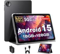 Tablette 10 Pouces, Tablette Android 15 avec Étui, Unisoc T30 Quad-Core, 18 GO RAM + 128 GO ROM + 1 TO TF, Écran HD IPS 1280x800, Caméra Double 5MP + 8MP, 6000 mAh, WiFi 6, BT 5.0, GPS (Chargeur UK)