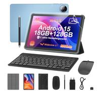 Tablette 11" avec clavier : Android 15 8000 mAh Octa-Core 18 Go + 128 Go 2 To TF Tablette PC - WiFi 6 BT 5.2 1280 x 800 FHD+IPS 13 MP + 5 MP avec souris, USB C, adaptateur, étui, adaptateur OTG, stylo
