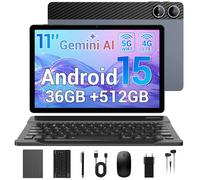 Tablette 11 Pouces, 36 Go RAM 512 Go ROM/1To TF, 4G LTE Double SIM + 5G WiFi, Octo-Core 2.0GHz, Gemini AI/9580mAh/GPS/13MP/GSM/OTG, Android 15 Tablette avec Clavier/Souris/Stylet/Housse/Écouteurs