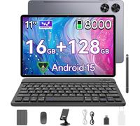 Tablette 11 Pouces,Android 15 Avec Clavier,Stylet,Souris Et Housse-16 Go Ram+128 Go Rom-T606 Octa-Core-Écran Hd 1280X800-8000 Mah-Widevine L1-13Mp+5Mp-Wifi 2,4G/5G-Gps