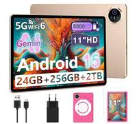 tablette 11 Pouces, Android 15 Tablet Pour Enfants, 24GB RAM+256GB ROM 2TB FT, Octa-Core UFS 2.2, 8000mAh WiFi 6, Widevine L1 GMS Certified, Parental Control With 360°Rotatable EVA Case-Rose Pâle