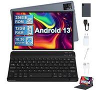 Tablette 12GB RAM+ 256GB ROM+ (1To Extensible) tablette tactile Android 13, Octa-Core 2.4+5G WiFi, Bluetooth 5.0 tablette 10,36 pouces Bookcover + Clavier (Gris) Noir G