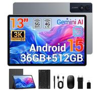 Tablette 13 Pouces, Écran 3K 2944*1840 90Hz, 36GB RAM+512GB ROM/1TB TF, 4G LTE+5G WiFi, G99 Gemini AI Tactile Tablets Gaming Android 15, Widevine L1/Face ID/11580mAh/GPS, avec Clavier/Stylet/Étui