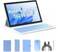 Tablette 2 en 1 Android 15 avec clavier, étui souris, stylet, tablettes 8 Go + 32 Go, tablette tactile HD, 2 MP + 8 MP, double caméra 6000 mAh, WiFi6, Bluetooth, tablette PC Bleu