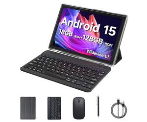 Tablette 2 en 1 avec clavier, tablettes Android 13 de 10" avec étui et stylet souris, 12 Go de RAM, 128 Go de ROM, 1024 Go extensible, 5G WiFi 6, BT5.0, batterie 6000 mAh, écran HD 1280 x 800 10,1"