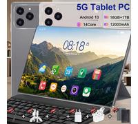 Tablette 5G Android WiFi, double caméra 16+32MP, double SIM, 16 Go de RAM, 1 To de ROM, 20000 mAh, 10,36 pouces, Android 13, 14 cœurs, GPS, pour l'étude Black