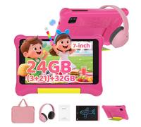 Tablette enfant Android KOTSREN 7 pouces IPS 1024x600 Rose WiFi 6 Bluetooth 5.4 avec ardoise et casque sans fil