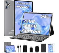 Tablette Android 10 Pouces 128 Go ROM + 1To TF, Gemini AI, Processeur Octa-Core, IPS HD, 8000 mAh, Wi-Fi 5G, BT 5.0, Widevine L1, 5MP + 8MP, Tablet avec Clavier, Souris et Étui de Protection, Gris