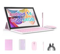 Tablette Android 12 10,1 pouces, tablettes 2 en 1, 4 Go de RAM + 64 Go ROM processeur Quad-Core, tablette 1280 x 800 FHD avec clavier/souris/étui/stylet/film trempé, double caméra 8 MP 6000