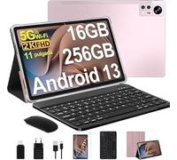 Tablette Android 13 11 Pouces 16GO RAM + 256GO ROM (TF 512GO), 2000 * 1200 Pixels, 8600mAh, 5G WIFI , 2.0GHz, 5 + 13MP, Bluetooth 5.0, Tablette Avec Clavier + Souris + Étui De Protection - Or Rose