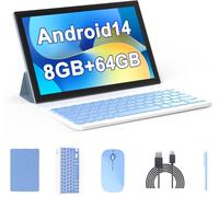 Tablette Android 14 10,1", 8 Go de RAM/64 Go de ROM, extensible de 1 To, processeur quad-core 1,8 GHz, écran tactile IPS 1280 x 800, 2,4 G/5G WiFi 6, BT 5.0, 2 en 1 avec clavier/étui/stylet