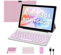 Tablette Android 14 10" 2 en 1 avec clavier, souris, étui, stylet, 8 Go de RAM, 64 Go de ROM/1 To extensible, processeur quad-core 1,8 GHz, écran tactile HD 1280 x 800, appareil photo 8 MP, Wi-Fi 6 5G