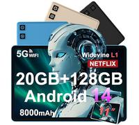 Tablette Android 14 avec Widevine L1, 13MP+5MP, 8000 mAh + Charge Rapide 18 W, Tablette Tactile 11 Pouces avec 20 Go RAM + 128 Go ROM (Extensible 1 To), 5G Wi-Fi, GPS, Octa-Core 2.0 GHz, Face ID, Bleu