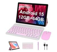 Tablette Android 14 CUPEISI CP20 10,1" 8 Go RAM + 64 Go ROM, Rose, Tablette 2 en 1 avec Étui de Clavier et Stylet de Souris, Processeur Quad-Cœur 1,8 GHz, Écran Tactile IPS HD 1280 x 800
