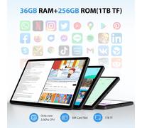 Tablette Android 14 De 10,6 Pouces,4G Lte Et 5G Wifi,2.0Ghz Octa-Core,36Gb Ram+256Gb Rom (1Tb Tf),2K 2000X1200 Fhd Display,Gms/Gps/8+13Mp/Batterie 9580Mah Avec Clavier+Souris (Noir)